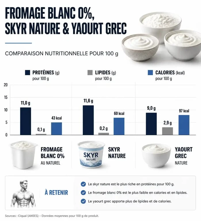 Comparatif nutritionnel des protéines dans le fromage blanc, le skyr et le yaourt grec