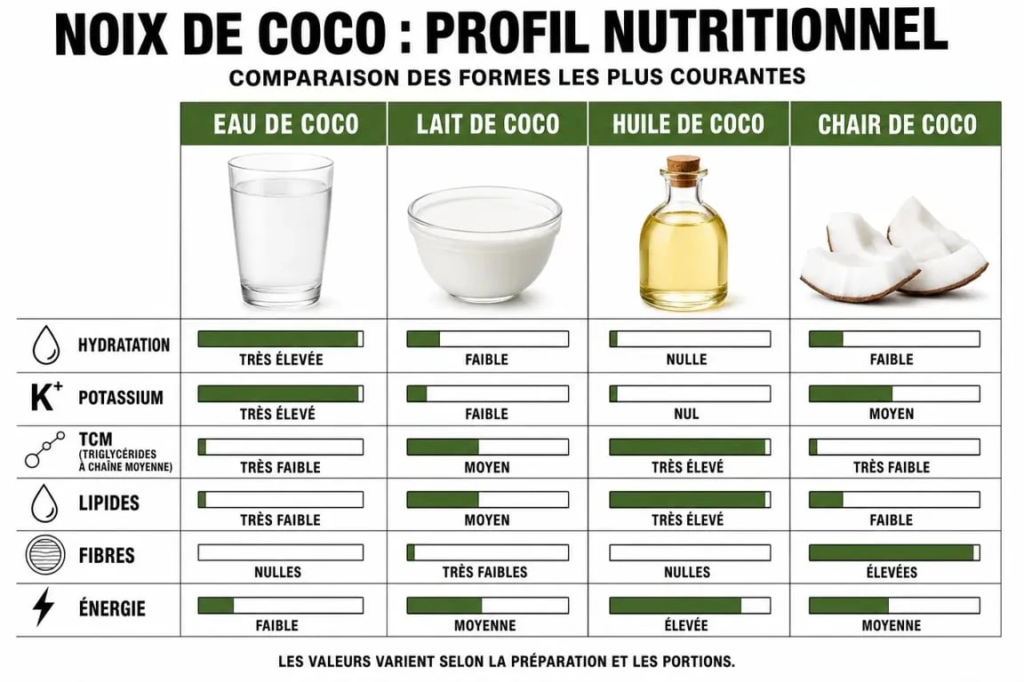 Infographie des bienfaits de la noix de coco : nutriments et propriétés santé