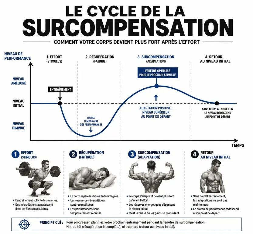 Cycle de la surcompensation et fréquence d'entraînement en musculation