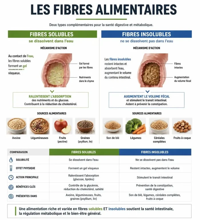 Infographie sur les bienfaits des aliments contenant des fibres pour la santé digestive
