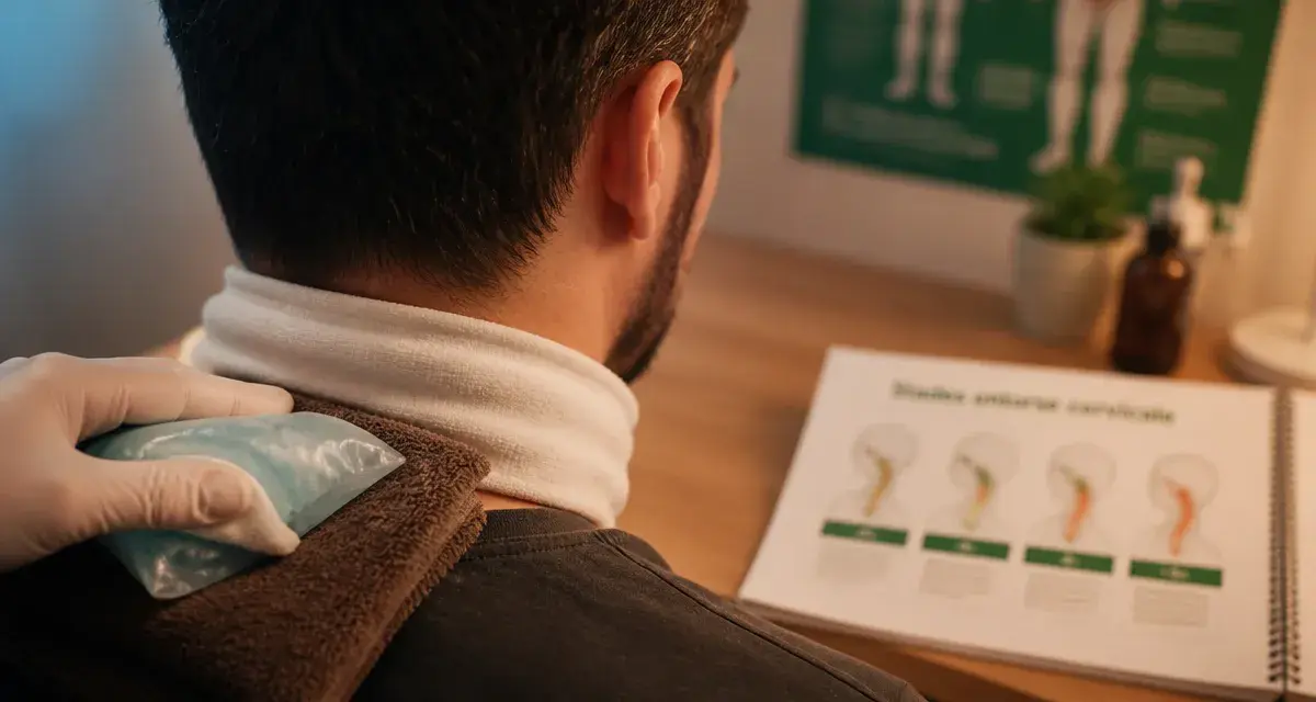 Entorse cervicale temps de guérison : nuque avec collier cervical et compresse froide