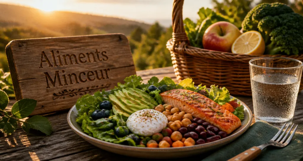 les 20 aliments qui font maigrir sur une assiette saine