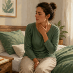 stress et toux femme assise touche sa gorge