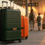 valise grand format sur trottoir aéroport