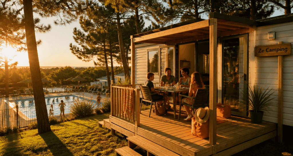 Ze Camping famille terrasse mobil-home piscine