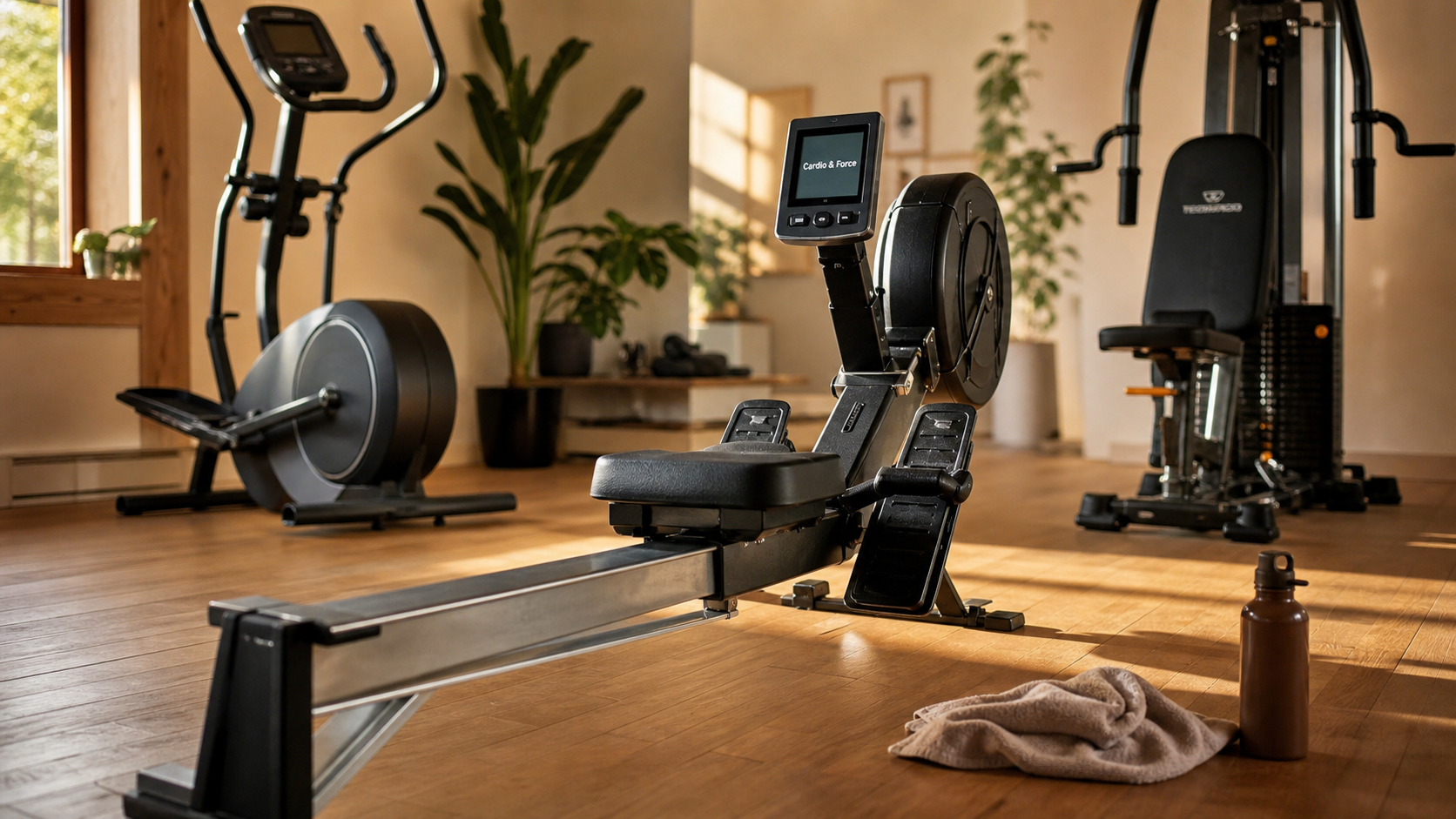 Appareil de sport qui fait travailler tout le corps : rameur, elliptique et homegym