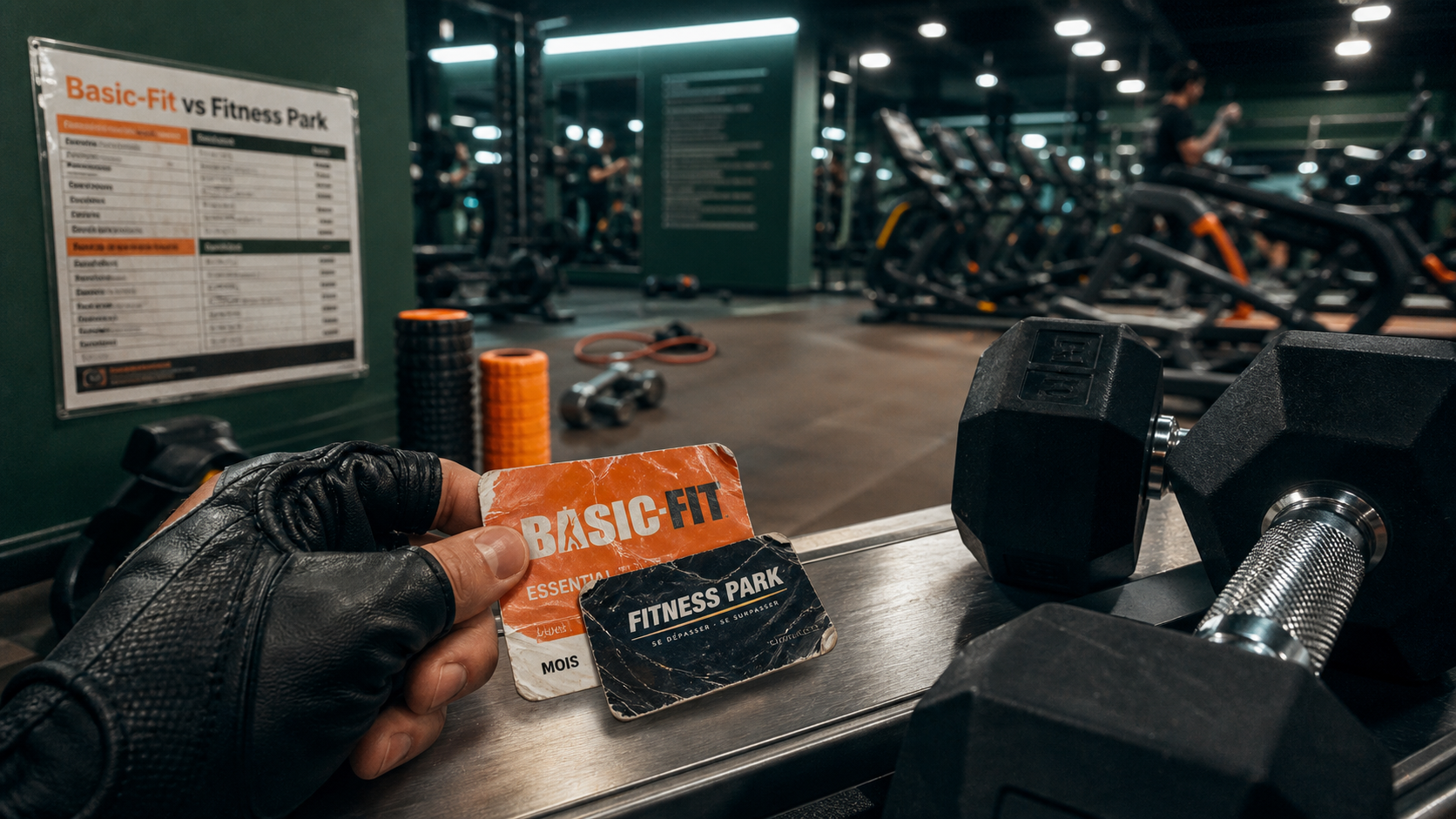 Basic fit ou Fitness Park : cartes d’abonnement sur banc de musculation