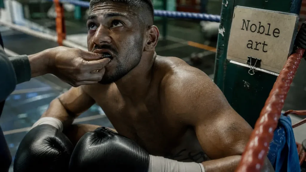 Box anglaise : boxeur et coach sur ring noble art