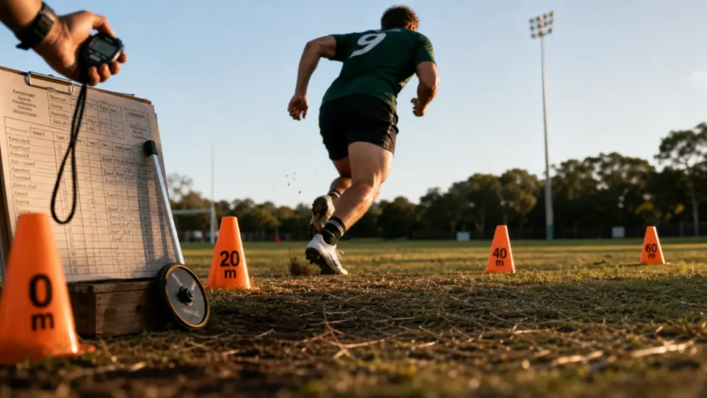 Bronco test rugby : navettes 1200 m avec chronomètre