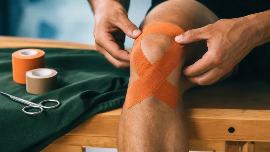 Comment strapper un genou douloureux sans le bloquer, strapping en croix sur la rotule