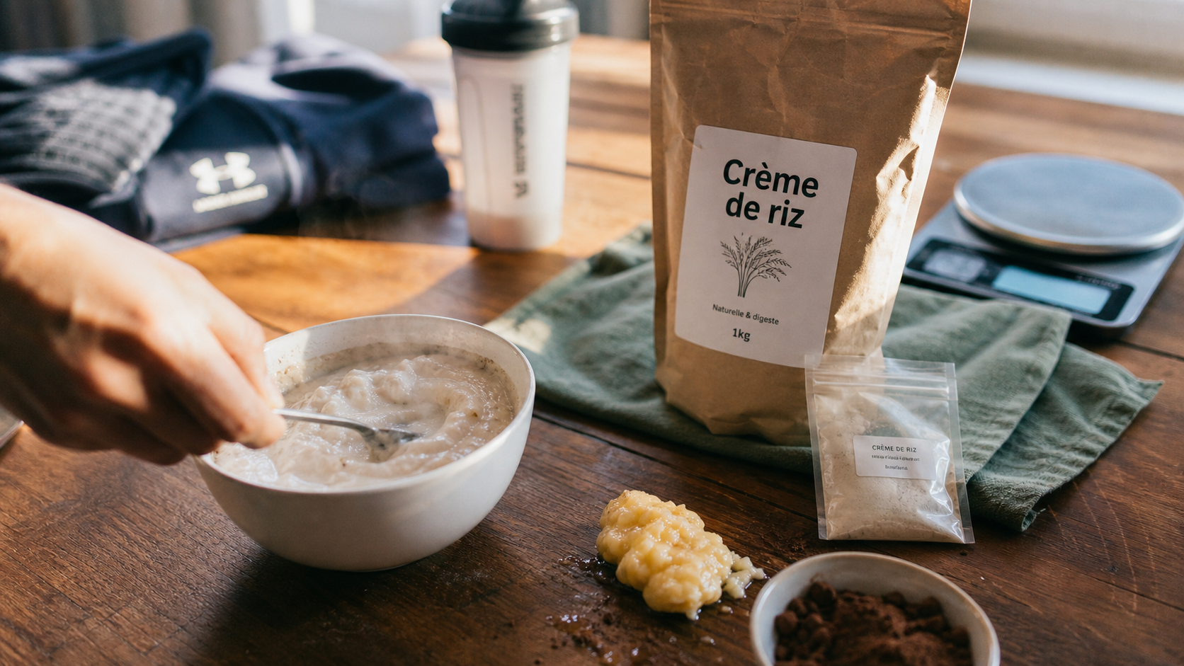 Creme de riz Nutrimuscle : crème de riz épaisse au riz complet, texture et digestibilité
