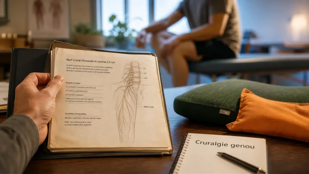 Cruralgie et douleur au genou : reconnaître le trajet L2-L4 et la distinguer d’une sciatique