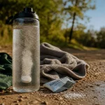 Electrolytes sodium sport : bouteille et pastille sur t-shirt