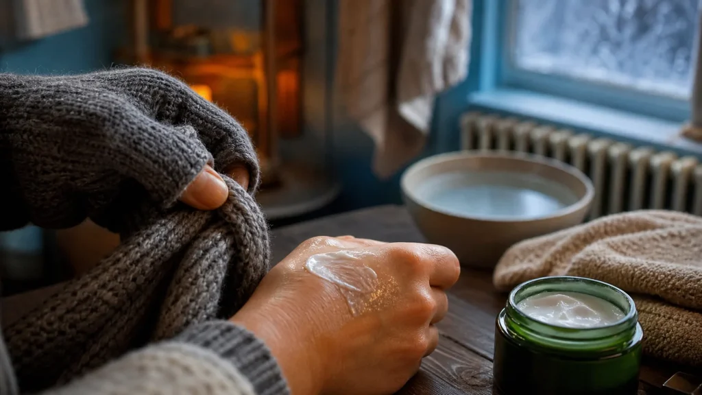 Hydrater sa peau en hiver : crème sur le dos de la main, barrière cutanée