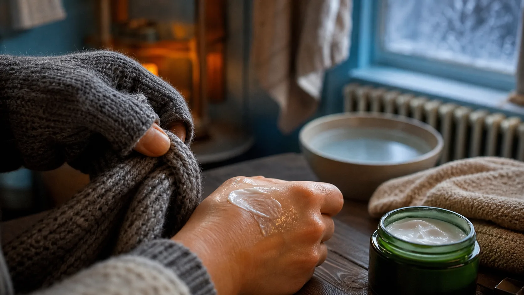 Hydrater sa peau en hiver : crème sur le dos de la main, barrière cutanée
