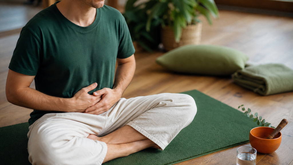 Le yoga pour débutant : débutant respire assis sur tapis