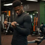 Poulie biceps en tension pendant un curl, coudes collés au buste