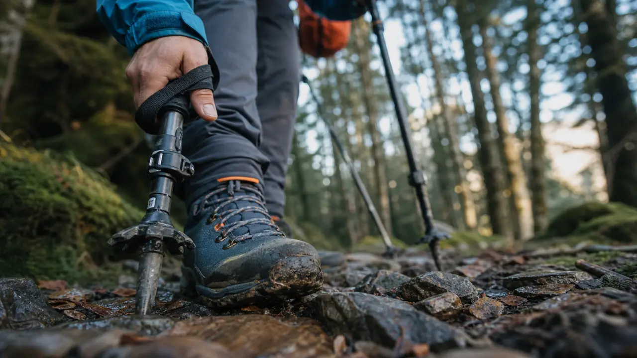 Réglage baton de marche : angle 90° au coude sur chemin humide