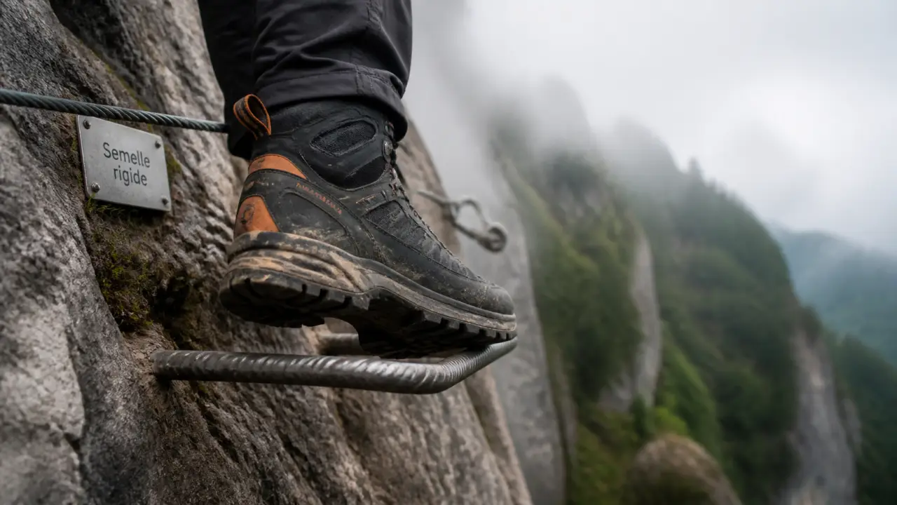 Chaussure via ferrata avec semelle rigide et tige mid sur via ferrata