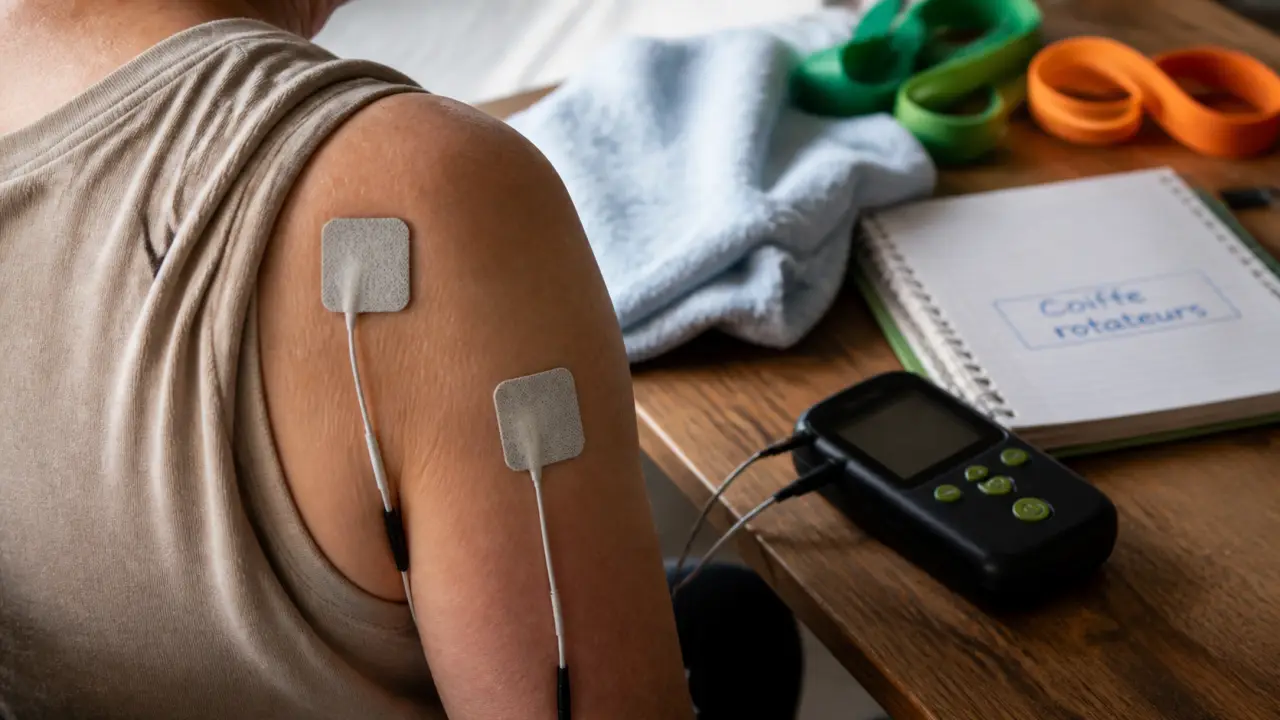 Électrostimulation tendinite épaule : électrodes sur coiffe rotateurs