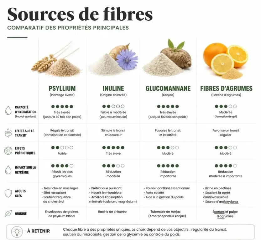 Comparatif des types de fibres pour complément alimentaire