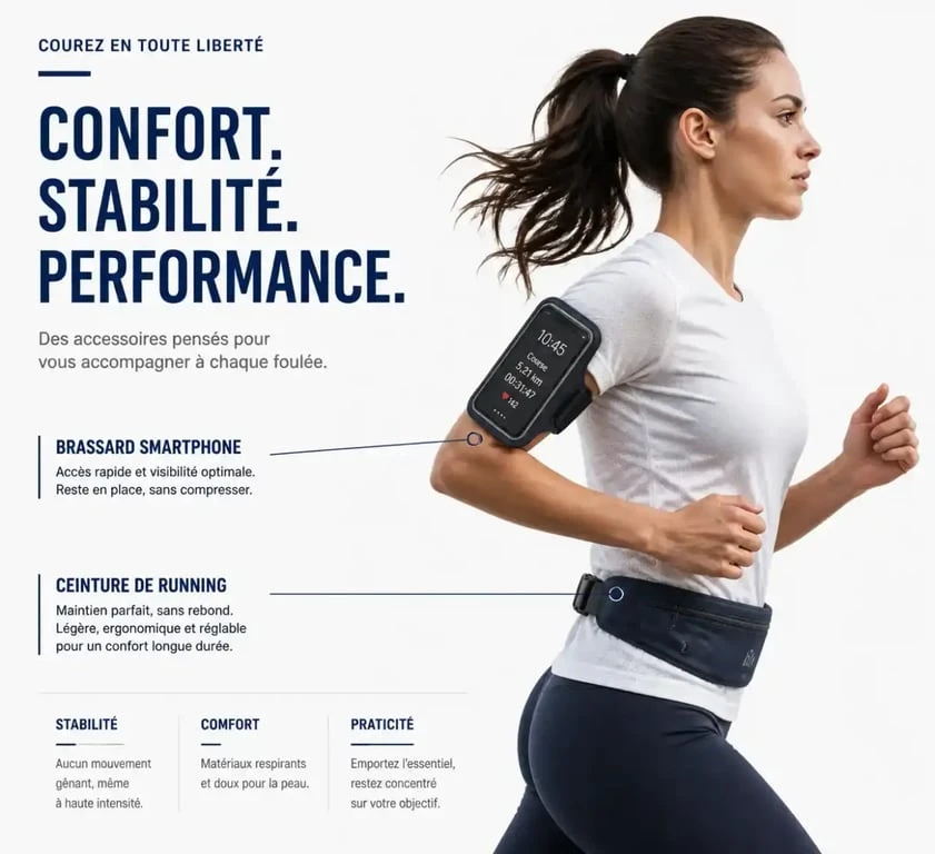 Utilisation d'une ceinture de running et d'un brassard pour accessoires running femme