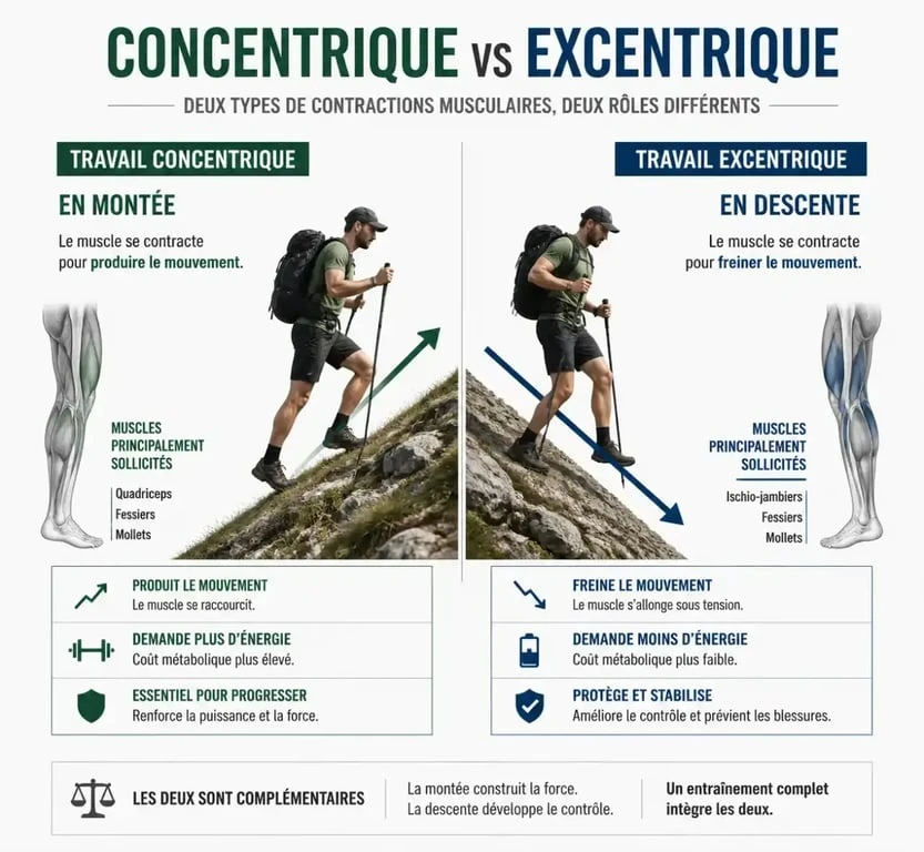 Différence entre travail musculaire concentrique et excentrique pour le trail
