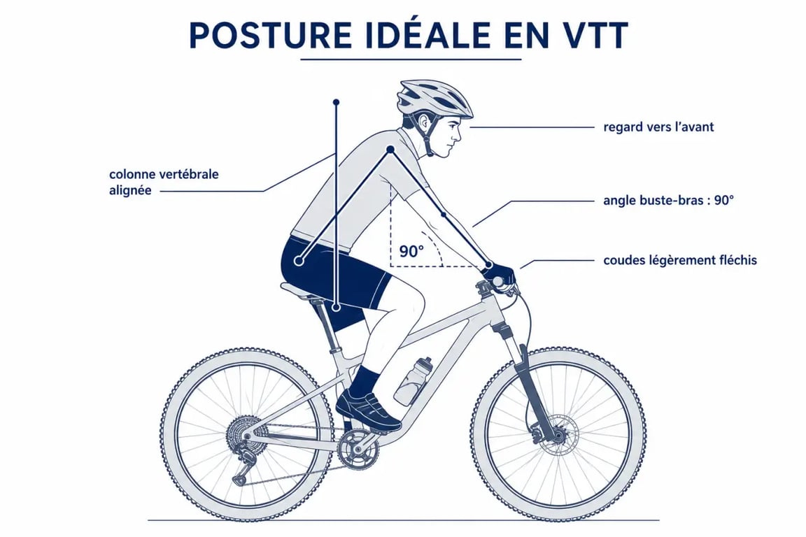 Schéma de la posture idéale pour prévenir les douleurs dorsales lors de vos sorties vélo en montagne