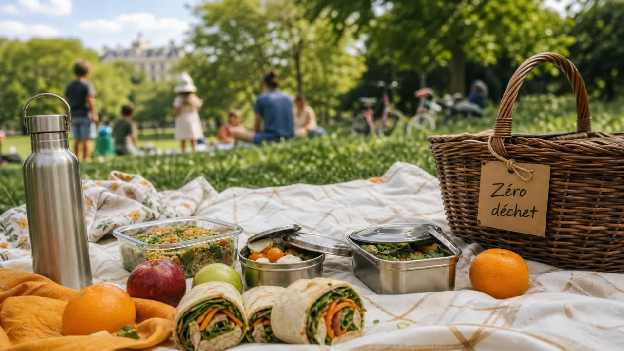 Pique nique zéro déchet : gourde inox et boîtes en verre au parc