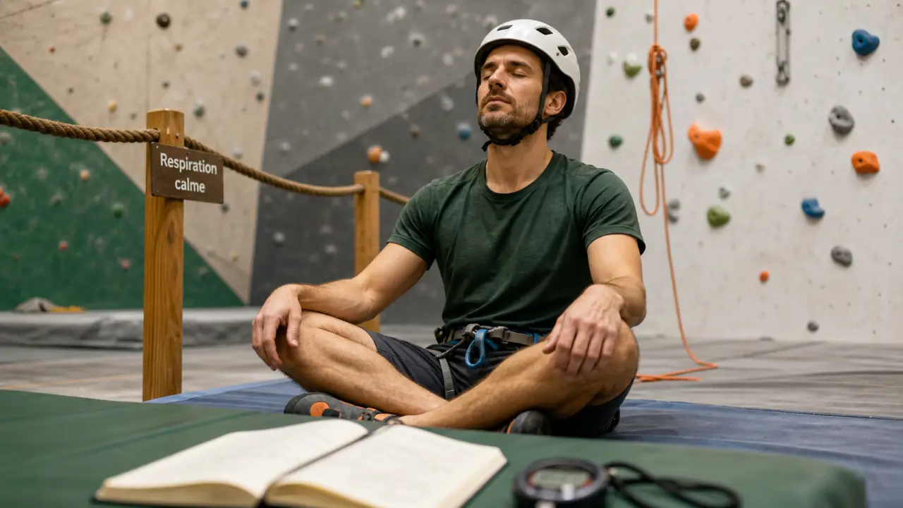 Préparation mentale escalade : grimpeur calme, respiration et confiance