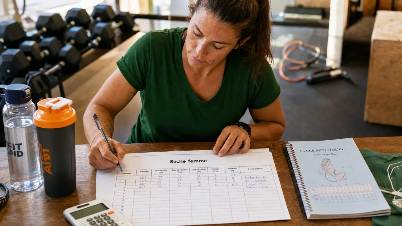 Seche pour femme : tableau déficit calorique et cycle menstruel en salle de sport