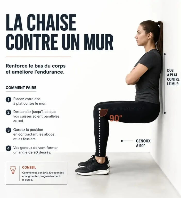 Position de chaise contre le mur pour le travail isométrique