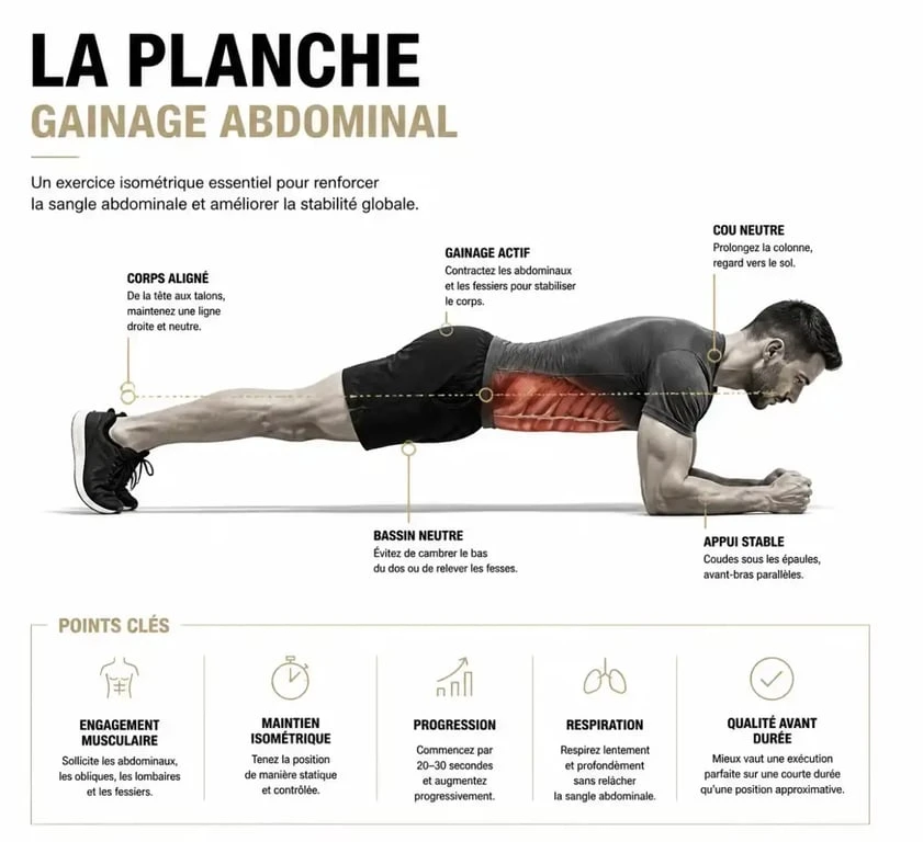 Position de planche pour le travail isométrique