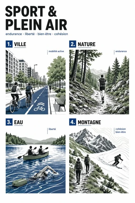 Sport & outdoor : panorama des activités en plein air entre ville, nature, eau et montagne