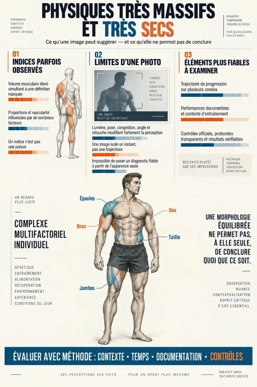 Infographie sur les bodybuilders naturels, les indices de naturalité et les limites du FFMI