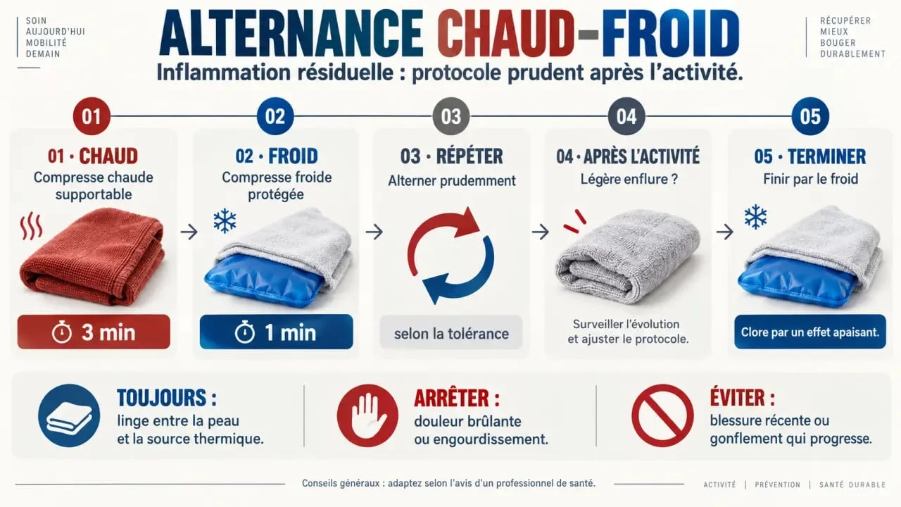 Protocole d’alternance chaud-froid inflammation avec étapes, durées et précautions