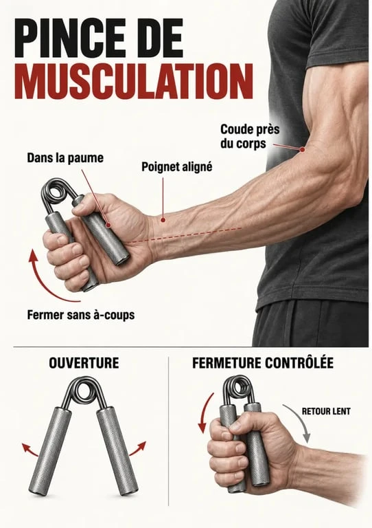 Bonne technique pour utiliser une pince de musculation sans solliciter excessivement le poignet