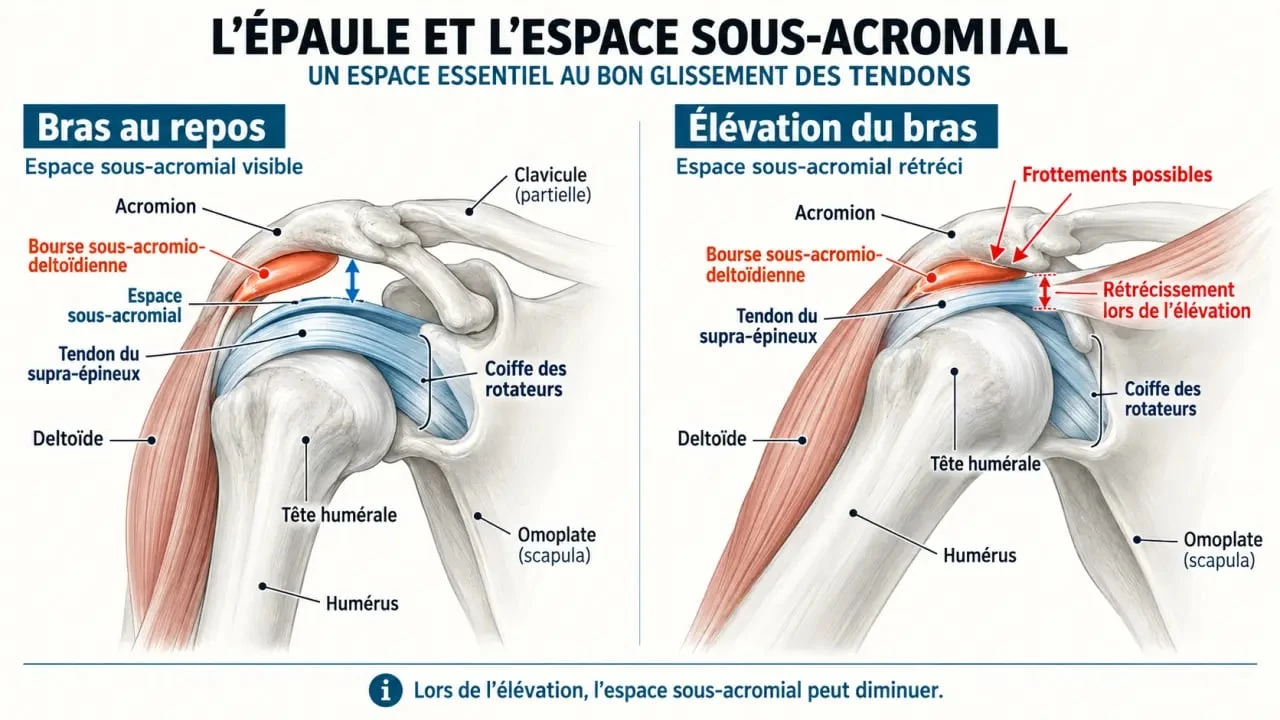 Schéma de l’espace sous-acromial pour comprendre la bursite tendinite épaule