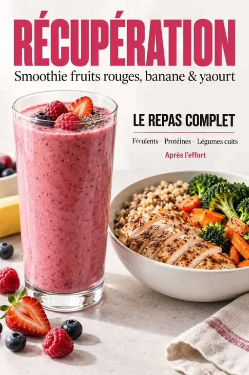 Recette sport après l’effort avec smoothie de récupération et repas complet