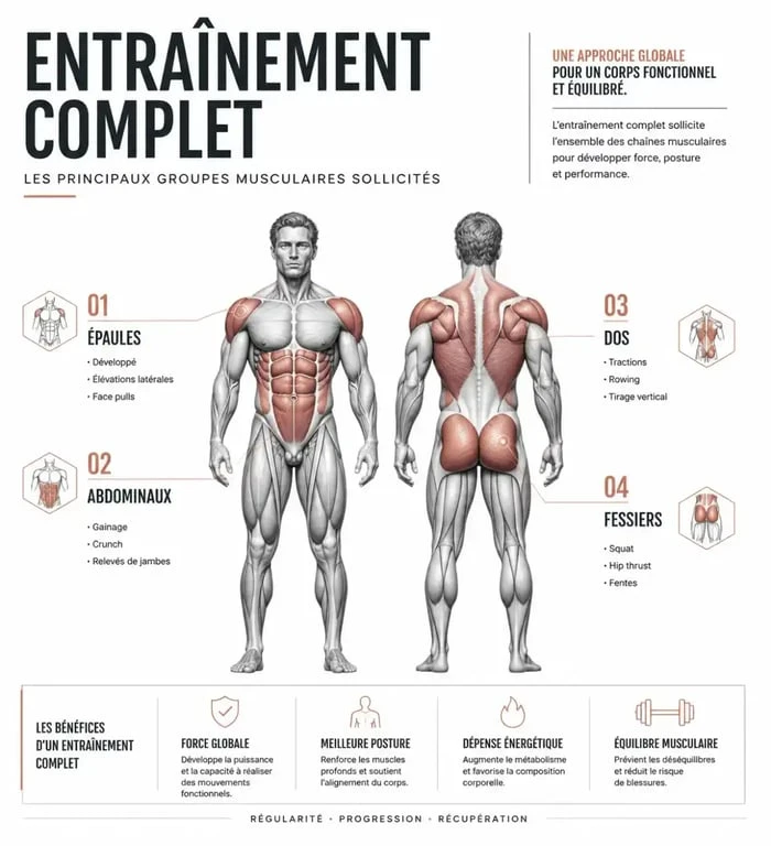 Schéma des muscles sollicités en musculation pour femme