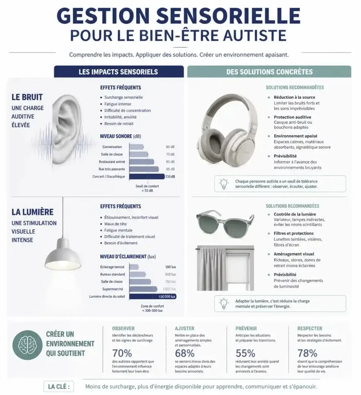 Infographie sur la gestion sensorielle et le bien-être autiste