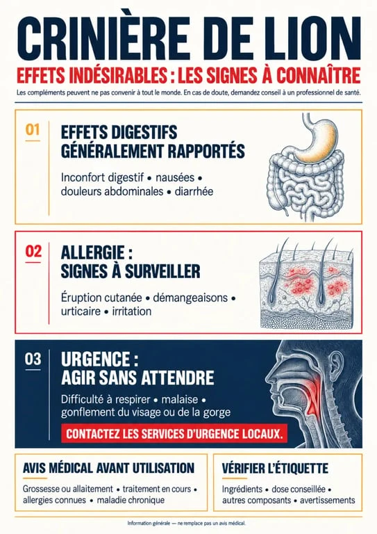 Dangers de la crinière de lion : effets digestifs, signes d’allergie et précautions de sécurité
