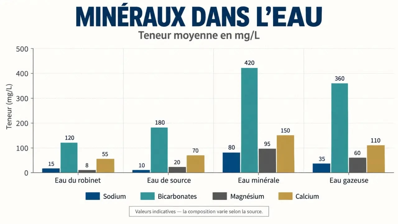 Comparatif des minéraux dans l'eau pour sportif : sodium, magnésium et bicarbonates