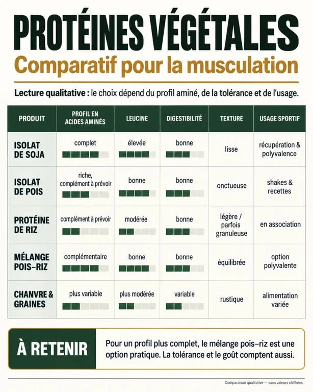Infographie comparative des meilleures protéines végétales pour la musculation