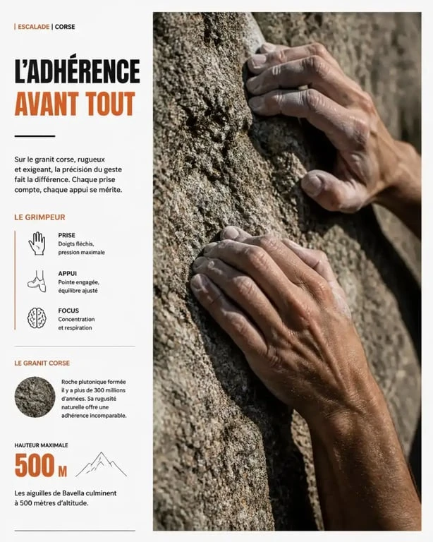 Texture de granit corse pendant un stage escalade