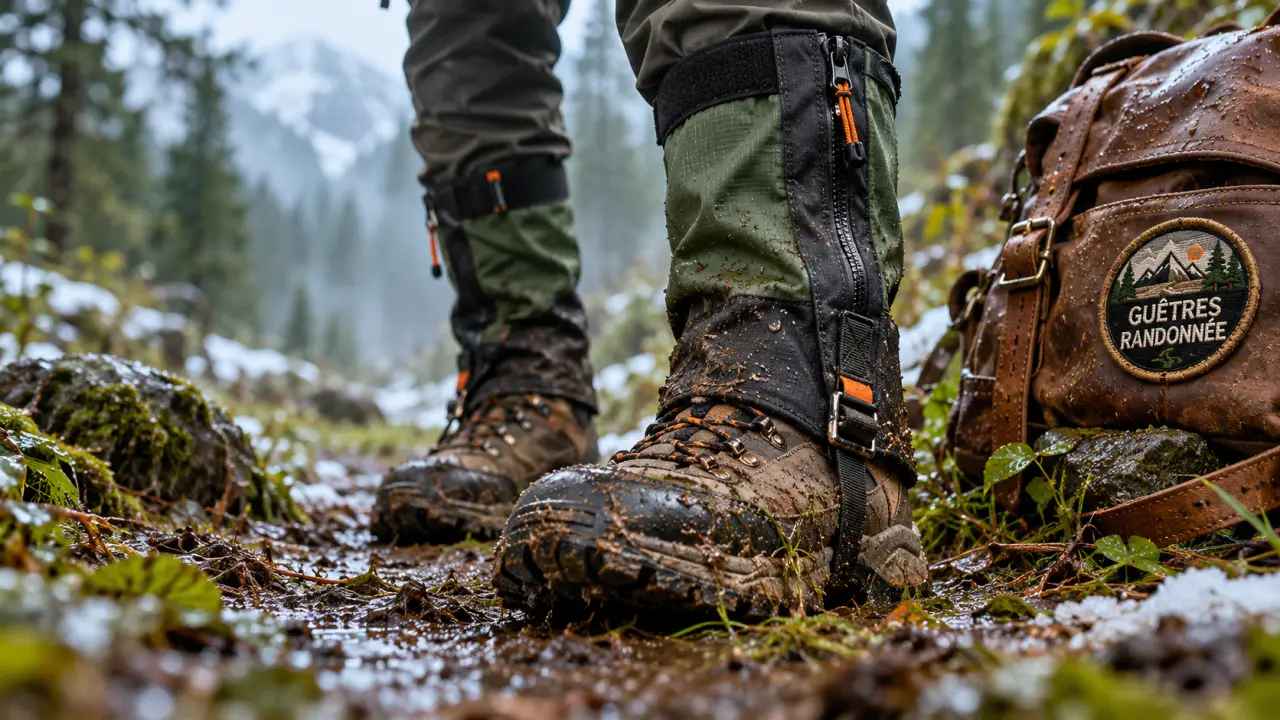 Guêtres pour randonnée mi-longues sur chaussures, sentier humide