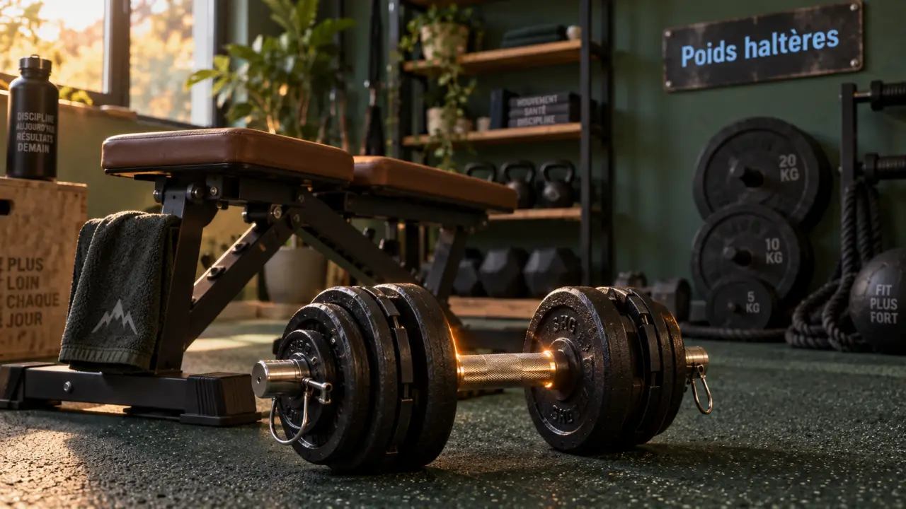 Poids haltères réglables dans un home gym compact